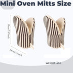 1 Pair Mini Oven Mitts,High Heat Resistant Oven Gloves,Kitchen Short Oven Mit with Hanging Loop for BBQ, Baking, Cooking and Grilling, (Khaki)