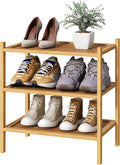 kiplant Small Shoe Rack, Bamboo Wood Shoe Rack for Entryway, Stackable | Foldable | Natural, 3-Tier Shoe Organizer for Hallway Closet, Free Standing Shoe Racks for Indoor & Outdoor