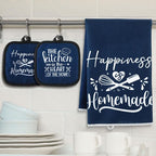 Sratte 6 Pcs Kitchen Decor Accessories Set Farmhouse Towels Pot Holders Oven Mitts Set 2 Dish Towels 2 Potholders 2 Cooking Mittens Oven Glove for Christmas Baking Cooking Supply(Blue,Kitchen)