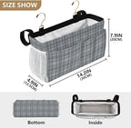 Bedside Caddy Hanging Bunk Bed Caddy Bed Organizer Hanging Pocket with 2 Hooks Bedside Storage Organizer Pocket Bag Holder Grey Plaid