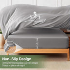 MR&HM King Fitted Sheet Only, Ultra-Soft Rayon Derived from Bamboo & Polyester Blend, Silky & Breathable, 15" Deep Pocket with Elastic Straps, Cooling Fitted Sheet for Hot Sleepers, Silver Grey
