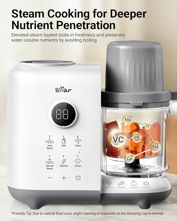 Bear Baby Food Maker Steamer&Blender with Dual-Layer Steam Baskets, 18.5oz