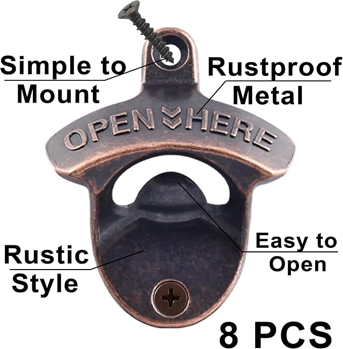 8 PCS Bottle Opener Wall Mount, Vintage Screw in Cola Opener Bulk for DIY Beer Gifts