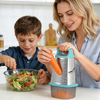Ourokhome Cheese Grater with Handle, Stainless Steel Box Grater, 4 Side Kitchen Vegetable Shredder Slicer Zester with Container for Parmesan, Cabbage, Ginger, Lemon, Chocolate, Coconut (Teal)