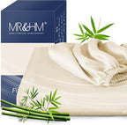 MR&HM King Fitted Sheet Only, Ultra-Soft Rayon Derived from Bamboo & Polyester Blend, Silky & Breathable, 15" Deep Pocket with Elastic Straps, Cooling Fitted Sheet for Hot Sleepers, Cream