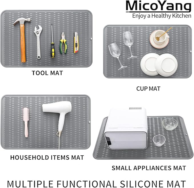 MicoYang Silicone Dish Drying Mat for Multiple Usage,Easy clean,Eco-friendly,Heat-resistant Silicone Mat for Kitchen Counter or Sink,Refrigerator or Drawer Liner Grey 3XL 28 inches x 18 inches