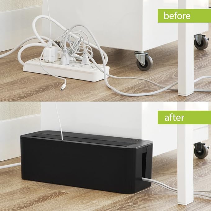 in-Box Extra Large Cable Organizing Management Box for Under Desk Surge Protector Concealer Black
