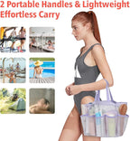 F-color Mesh Shower Caddy Portable, Upgrade Deeper 7 Pockets Shower Bag Basket Tote for College Dorm Room Toiletry Bathroom Essentials Gym Camp Quick Dry 2 handles with S Hook, Purple