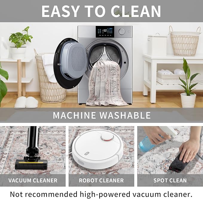 Easy-Going Round Rug 6ft Area Rug Washable Boho Circle Rugs for Living Room Non-Slip Bedroom Rug Low Pile Lightweight Vintage Distressed Throw Rug for Dining Room Kitchen Home Office, Grey Brick