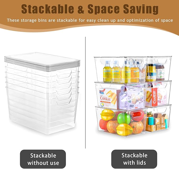 6 Pack Clear Storage Bins with Lids, 7 Quart Stackable Storage Boxes for Storage and Organization, Plastic Storage Containers with Lids, Plastic Bins with Handles for Office, Bedroom, Study Room