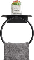 APLusee Matte Black Bath Towel Ring with Shelf, Stainless Steel Towel Holder, Wall Mount