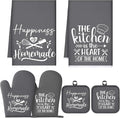 Sratte 6 Pcs Kitchen Decor Accessories Set Farmhouse Towels Pot Holders Oven Mitts Set 2 Dish Towels 2 Potholders 2 Cooking Mittens Oven Glove for Christmas Baking Cooking Supply(Dark Gray,Kitchen)
