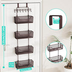 HapiRm Over The Door Organizer - Hanging Door Organizer with 4 Metal Large Capacity Baskets and Adjustable Coat Hook for Bathroom Bedroom Kitchen Pantry Closet Cabinet