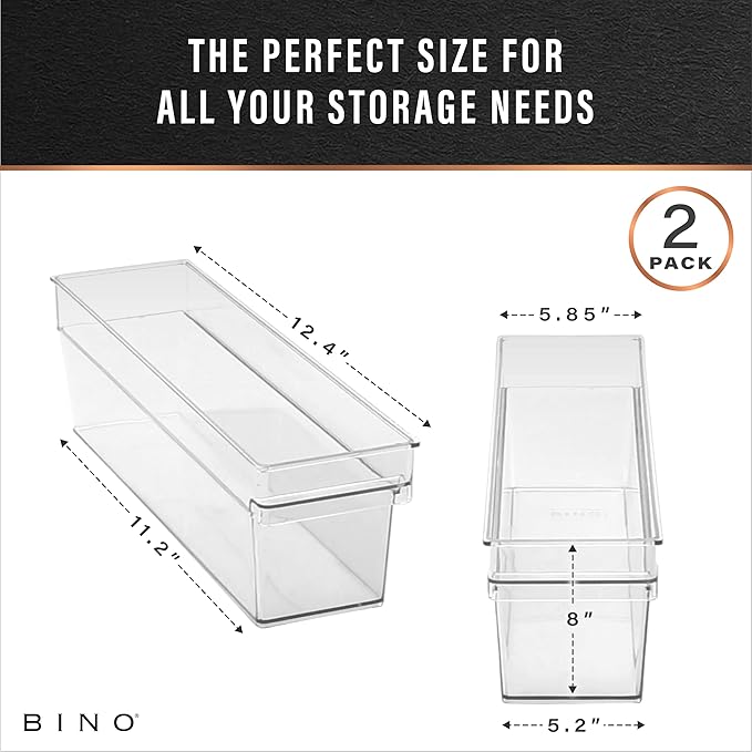 BINO | Plastic Storage Bins, Small | THE HANDLER COLLECTION | Multipurpose Organizer Bins | Kitchen Pantry Organizers and Storage | Clear Containers for Organizing Home | Freezer Organizer