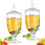 Bokon 2 Pieces Drink Dispensers for Parties Crystal Iced Beverage Dispenser with Stand and Spigot, Glass Liquid Containers Wide Mouth Beverage Server for Juice Tea Wedding (Exquisite)