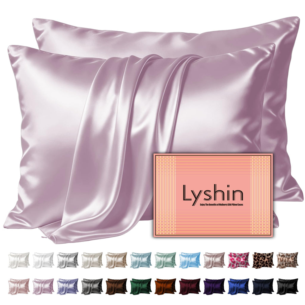 LYSHIN Silk Pillow Cases Standard Size with Hidden Zipper, Silver Grey