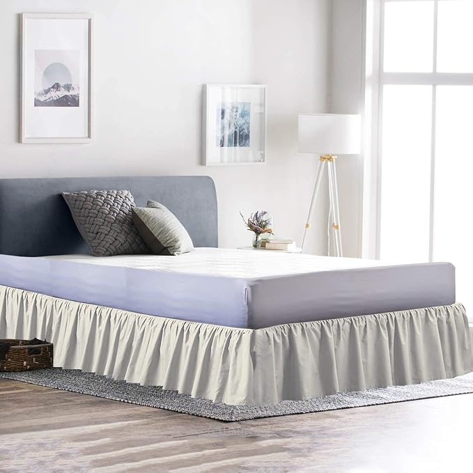 Ruffled Bed Skirt (Full, Ivory) 18 Inch Drop Dust Ruffle with Platform, 100% Cotton 600 Thread Count Fabric, Gathered Styling, Available in All Bed Sizes and 23 Colors - Bedskirt