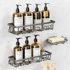 Shower Caddy, 3 Pack Shower Shelves for Inside Bathroom, Rustproof Adhesive Bathroom Organizer with Soap Holder, No Drilling Washroom Organizers and Storage for Bathtub Room/Kitchen/Home, Grey
