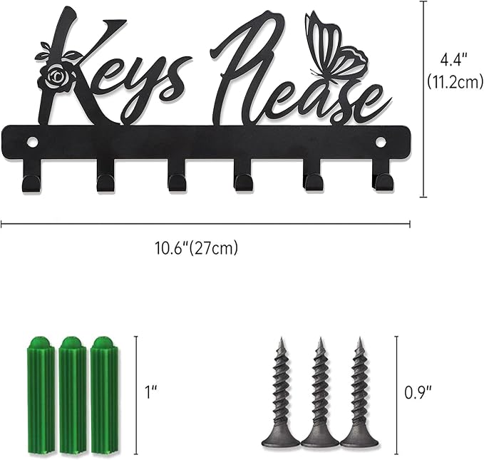 Deveosa Key Hooks Holder for Wall Decorative - Small Blakc Cute Front Door Car Garage Keyholder Entryway Sign House Hanging Key Chain Ring Hangers Stand for Wall Mount Racks