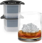 Tovolo Rose Ice Cube Mold Pack of 2 Large Craft Ice Molds for Cocktails Mimosas Whiskey Bourbon, Easy Fill No Leak Silicone 3D Rose Shape Ice Cube Romantic Gift for Adults Dishwasher Safe BPA Free