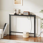 HOOBRO 39.4 Inch Narrow Console Table with Power Outlets, 5.9 Inch Sofa Table with Storage, Skinny Behind Couch Table, for Entryway Hallway, Small Spaces, Black BB52UXG01G1
