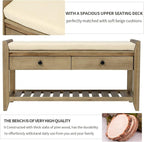 LUMISOL Storage Bench, Shoe Rack with Upholstered Seat and 2 Drawers, Solid Wood Entryway Storage Bench with Shoe Rack for Entryway, Living Room, Bedroom, Antique Navy