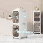 5-Tiers Slim Bathroom Storage Cabinet, Foldable Storage Cabinets,Narrow Bathroom Storage,Movable Bathroom Storage Organizer for Small Spaces,Bathroom,Kitchen,Laundry,White