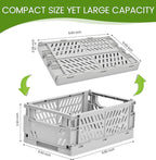 HUUSMOT 4-Pack Small Pastel Plastic Storage Baskets, Collapsible Crates for Organizing, Space-Saving Mini Bins for Classroom, Kitchen, Office, Bedroom (Grey, 9.8" x 6.5" x 3.8")