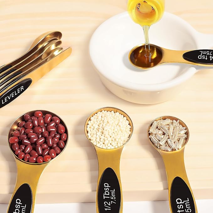 13pcs Gold Stainless Steel Measuring Cups and Spoons Set, Including 8 Double-Sided Magnetic Measuring Spoons Set & 1 Leveler, 4 Metal Measuring Cups, Kitchen Accessroies for Cooking & Baking
