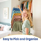 DAMITA Skirt Pants Hangers with Clips Space Saving Hanging Closet Organizer 6 Tiers Hanger with 360° Swivel Hook, Finger-Safe Design- College Dorm Room Apartment Essentials 2-Pack