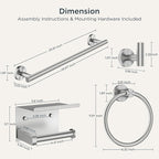 FORIOUS Bathroom Hardware Accessories Set, SUS304 Stainless Steel Towel Bar Set, Modern Towel Racks Holder for Bathroom, Toilet Paper Holder Wall Mounted 5 Pieces(24" Bar, Brushed Nickel)