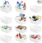 Tiawudi 12 Pack Storage Bins, Plastic Storage Containers, Multi-Use White Organizer Bins for Cabinet, Pantry, Drawer, Closet, Countertop or Shelves