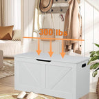 Timberer 39.4" Storage Chest, Wooden Storage Bench, Large Storage Trunk with 2 Safety Hinges, Entryway Shoes Bench for Living Room, Bedroom, White