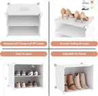 LANTEFUL 10 Tier Shoe Storage Cabinet with Door, Portable Narrow Organizer Rack for 20 Pairs, White Plastic with Hooks for Entryway or Bedroom