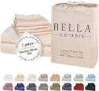Bella Coterie 7 Piece Luxury Bamboo Viscose Split King Size Sheet Set | 2 Fitted Sheets for Adjustable Beds | 100% Organically Grown | Cooling for Hot Sleepers | 4 Pillowcases [Champagne]