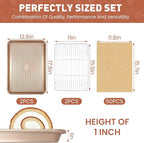SEIION 2 Pack Baking Sheets with 2 Wire Racks & 50 Pre-Cut Parchment Papers | Heavy Duty Nonstick Cookie Pans (17.5"x11.8") | Warp-Resistant Oven Roasting Set for Meal Prep & Holiday Gifts