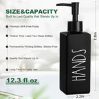 Hand Soap Dispenser, Matte Black Soap Dispenser for Bathroom, Glass Hands Liquid Dispenser with Pump, Farmhouse Soap Bottle Dispenser, Refillable Soap Bottle for Bathroom Decor, 12.3fl oz