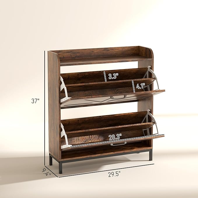 HOMCOM Shoe Storage Cabinet with 2 Flip Drawers, Legs, Farmhouse Freestanding Narrow Shoe Cabinet, Slim Hidden Rack Organizer for Entryway, Hallway, Rustic Brown Wood Grain