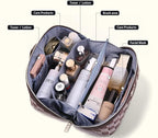 BOYATU Travel Makeup Bag for Women: Large Cosmetic Bag Set of 3 - PU Leather Make up Bag with Compartments - Compact Waterproof Toiletry Bag with Divider & Handle (D-3-Brown)