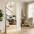 MISSDAY Arched Full Length Mirror, 64"x21" Full Body Mirror with Stand, Floor Mirror Long Free Standing, Leaning or Hanging, Aluminum Thin Frame Wall-Mounted Mirrors Wall Mirrors for Bedroom, Gold