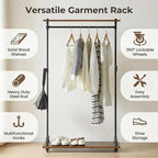 Industrial Pipe Clothing Racks, Rolling Garment Racks, Hall Tree on Lockable Wheels with Shelves and Shoes Storage, Heavy Duty Clothes Rack (Free Standing)