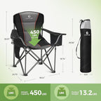 LET'S CAMP Folding Camping Chair Oversized Heavy Duty Padded Outdoor Chair with Cup Holder Storage and Cooler Bag, 450 LBS Weight Capacity, Thicken 600D Oxford,2 Pack
