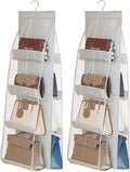 AARAINBOW 2 Packs Hanging Handbag Purse Organizer for Closet, 8 Pockets Space Saving Purse Storage Organizers, Wardrobe Bag Organizer Pocketbook Organizer, 45.7 L x 14.1W (2 Light Gray)