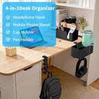 OOKUU 4-in-1 Desk Organizer- Large Desk Cup Holder Clamp with Headphone Stand, Pencil Holder and Phone Stand - Detachable, Rotating Hanger, Office & PC Gaming Accessories for Cup, Phone and Pen