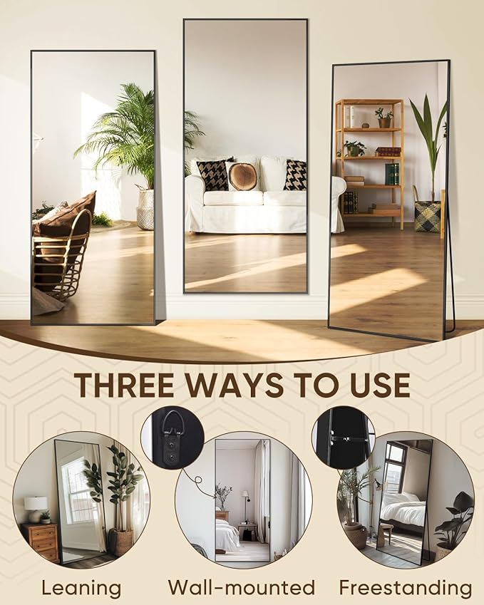 Antok Full Length Mirror, 71"x32" Floor Mirror, Floor Standing Freestanding Full Body Mirror with Stand for Bedroom, Hanging Mounted for Living Room Cloakroom, Black