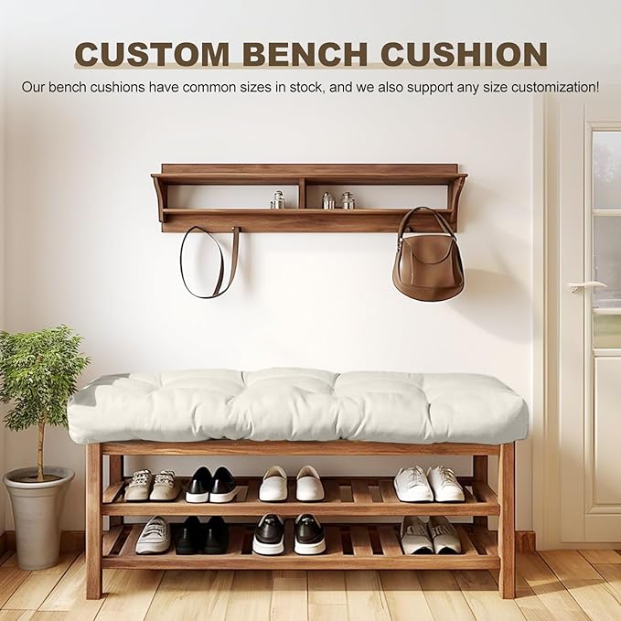Bench Cushion 42 inches,Indoor/Outdoor Non-Slip Tufted Cushions, Premium Waterproof Linen, Soft Piano Sofa Cushions, Entryway Storage, Bay Window, High-Density Memory Foam(Light Grey-42x16x4in)