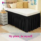 RIMELA Black Bed Skirt Twin 32 Inch Drop Silky Luxurious Fabric, Wrinkle and Fade Resistant with Adjustable Elastic Belt Easy to Install Machine Washable Dust Ruffles Bedskirt for Matress Box Spring