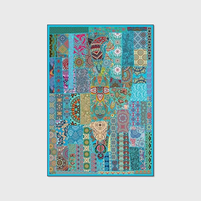 Vintage Boho Area Rugs Multicolor Ethnic Style Geometric Splicing Carpets Bedroom Living Room Kitchen Floor Mats Indoor Outdoor Non-Shedding Runner Rug Home Décor Carpet 5' X 10'