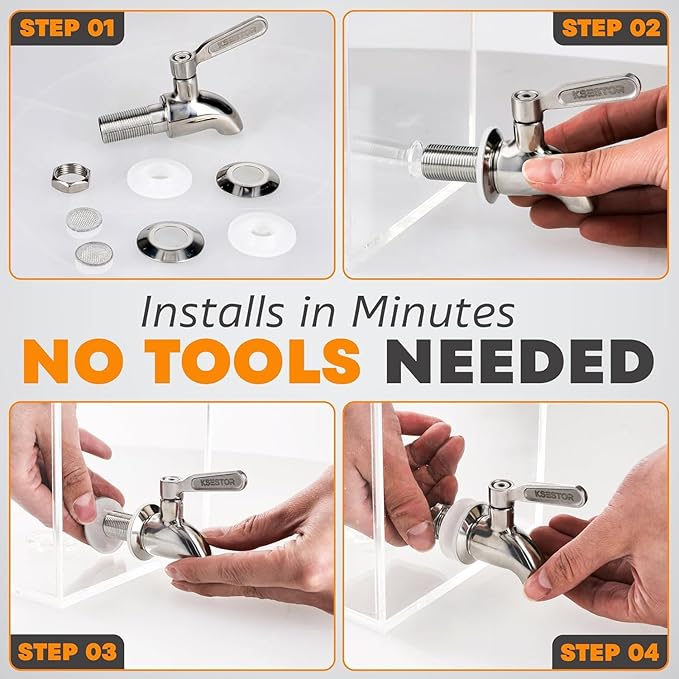 Stainless Steel Spigot for Beverage Dispenser – Leak-Proof Replacement Spigot with 2 Filters – Drink Dispenser Spigot Replacement