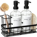 Dish Soap Dispenser for Kitchen, 16.9 fl oz Clear Hand and Dish Soap Dispensers, Kitchen Soap Dispenser Set with Sponge Holder, Brush Holder and Loofah Sponge, Countertop Sink Organizer Accessories